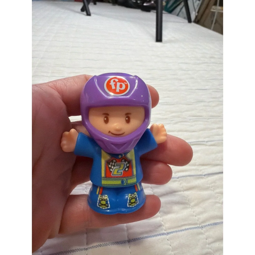 Fisher-Price Little People Lot of 5 Figures Race Car Driver Overalls Backpack